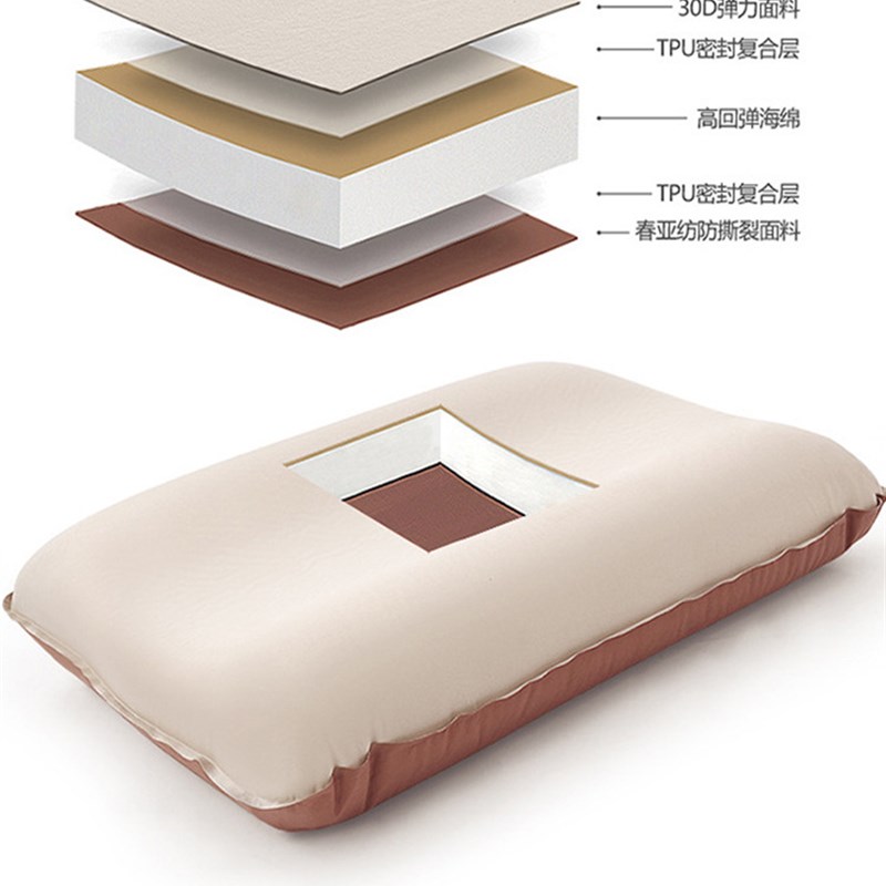 露营旅行便携易收纳自动充气枕户外3D舒适靠枕高弹力回棉奶酪枕头