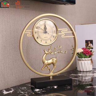 台钟铜鹿钟 新中式 座钟客厅钟表摆件家用时尚 台式 时钟摆放创意个性