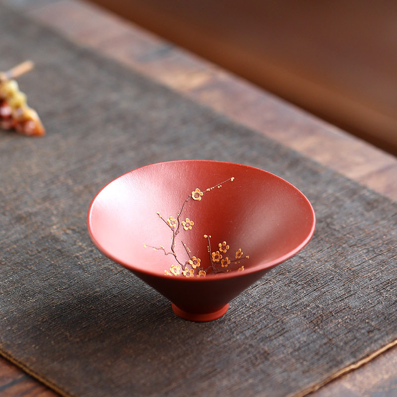 家用功夫茶具120cc原矿大红袍斗笠杯紫砂梅花茶盏紫砂斗笠杯