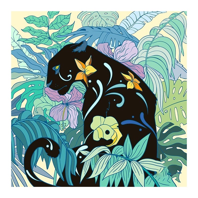 小众艺术黑色豹子客厅装饰画抽象热带植物手绘油画包豪斯饭厅挂画