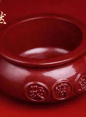 天然高含量朱砂光面聚宝盆紫金砂招财开业礼物家居办公室摆件装饰