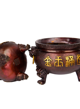 朴器 紫铜色铜金玉满堂炉摆件