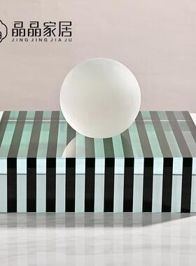 现代简约轻奢条纹正方形条纹水晶桌面摆件底座酒柜玄关家居饰品