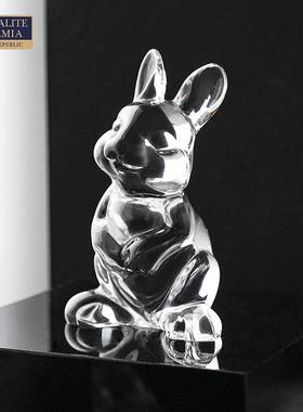 捷克进口水晶玻璃动物小摆件北欧轻奢家居创意装饰品兔年礼物客厅