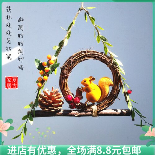 幼儿园环创挂饰创意干树枝挂件墙上装饰仿真鸟饰品松鼠手工装饰品