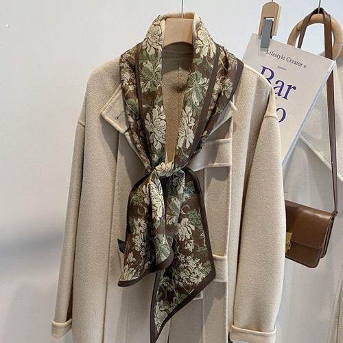 2025春秋新款双面长条时尚百搭彷丝毛丝巾气质印花飘带领巾护脖子