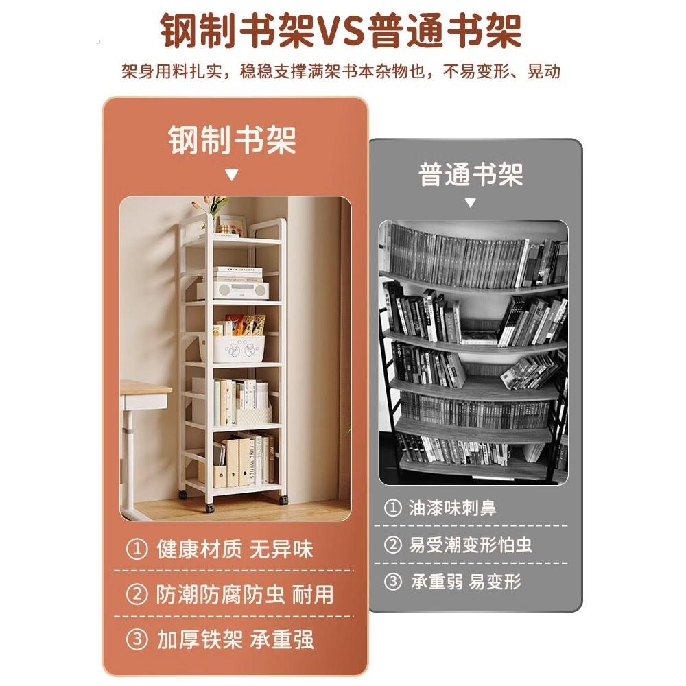 简易铁艺书架落地置物架客厅一体靠墙收纳架家用多层移动柜子书柜