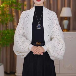 2024秋冬新款针织密织围巾女高端披肩配裙子旗袍外搭洋气开衫外套