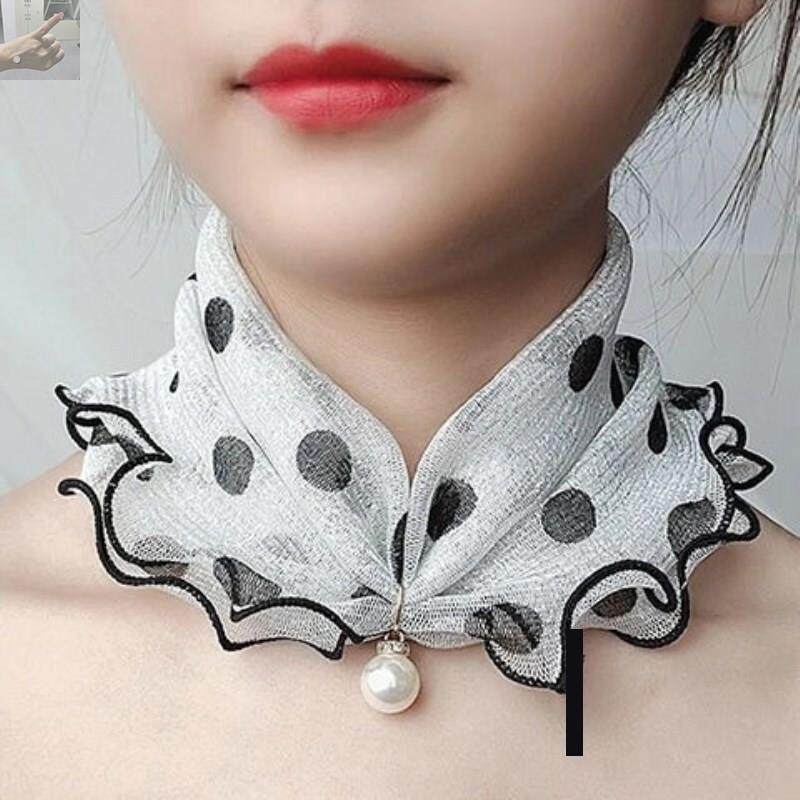 百搭女网纱新款围脖薄款多功能蕾丝护颈巾春秋遮阳假领子脖套纱巾