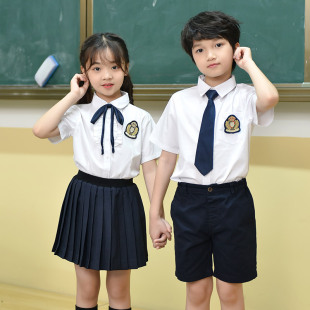 毕业服小学生班服 幼儿园园服套装 夏季 校服儿童装 英伦学院风白衬衫