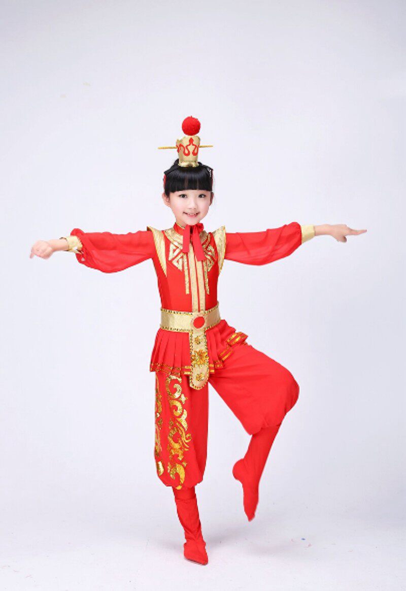 花木兰演出服儿童打鼓服小花旦戏曲表演服装成人女兵服穆桂英元旦