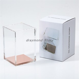 简约亚克力玫瑰金底笔筒办公桌面学习文具置物筒化妆刷笔筒