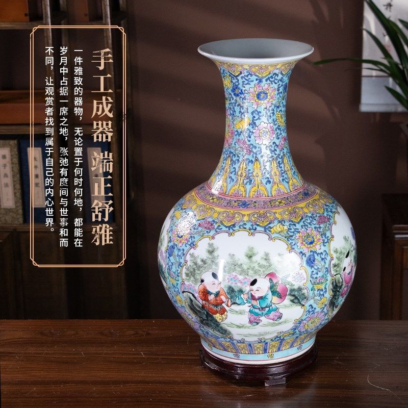 景德镇高端手绘陶瓷大号花瓶中式客厅电视柜博古架装饰品仿古摆件