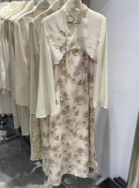 新中式国风改良旗袍连衣裙披肩吊带裙两件套新中式复古长裙