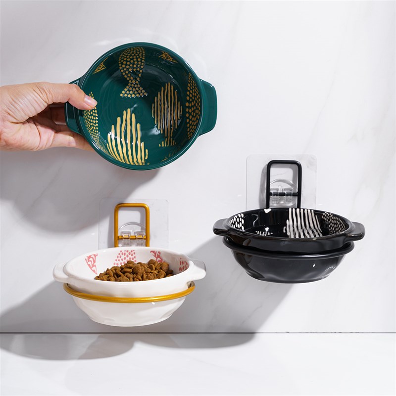 悬挂式猫碗陶瓷宠物狗狗食盆固定单碗高脚护颈猫粮盆喝水碗防打翻