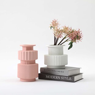 极简陶瓷花瓶哑光花器日式花艺摆设客厅玄关家居创意齿轮摆件