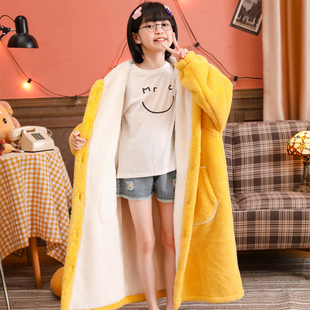 冬季 加厚儿童睡袍法兰绒双层宝宝睡衣男孩珊瑚绒浴袍亲子家居服