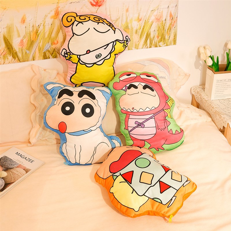 可爱蜡笔卡通小新抱枕休闲毯二合一两用午睡空调毯车载靠垫毛毯