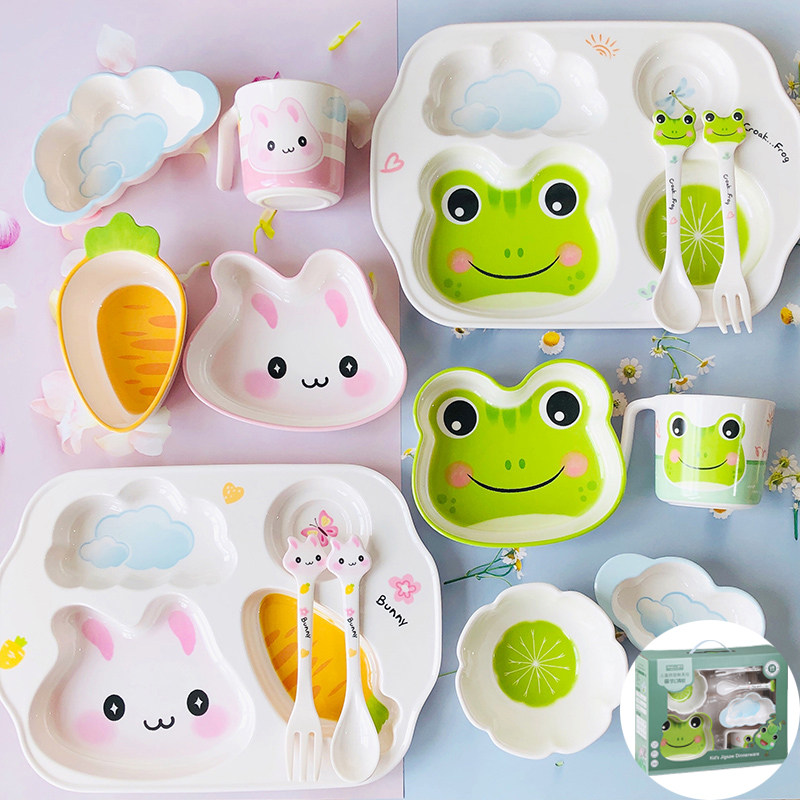 儿童餐具套组礼盒分格餐盘拼图卡通可爱幼儿园婴儿宝宝副食品碗勺