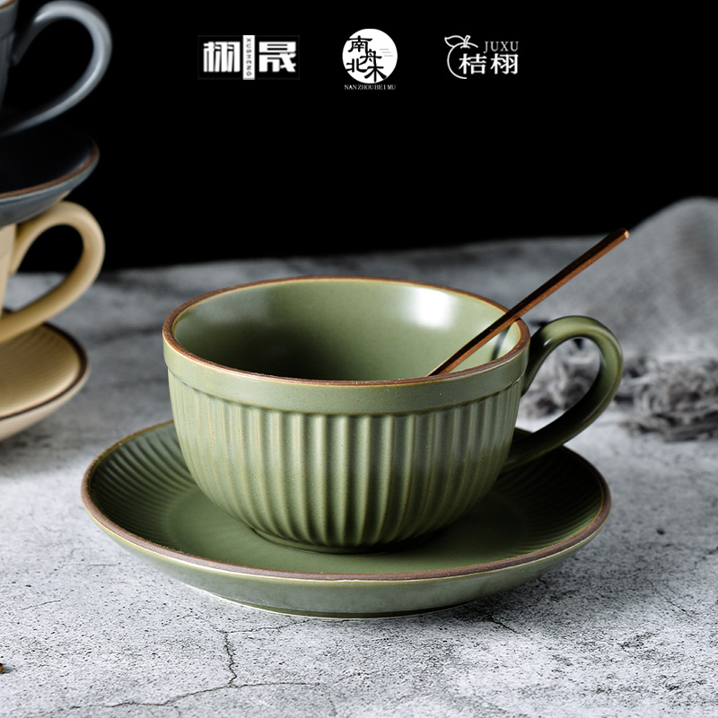 复古拿铁咖啡杯碟套装陶瓷水杯花茶杯家用下午茶具可拉花咖啡杯子