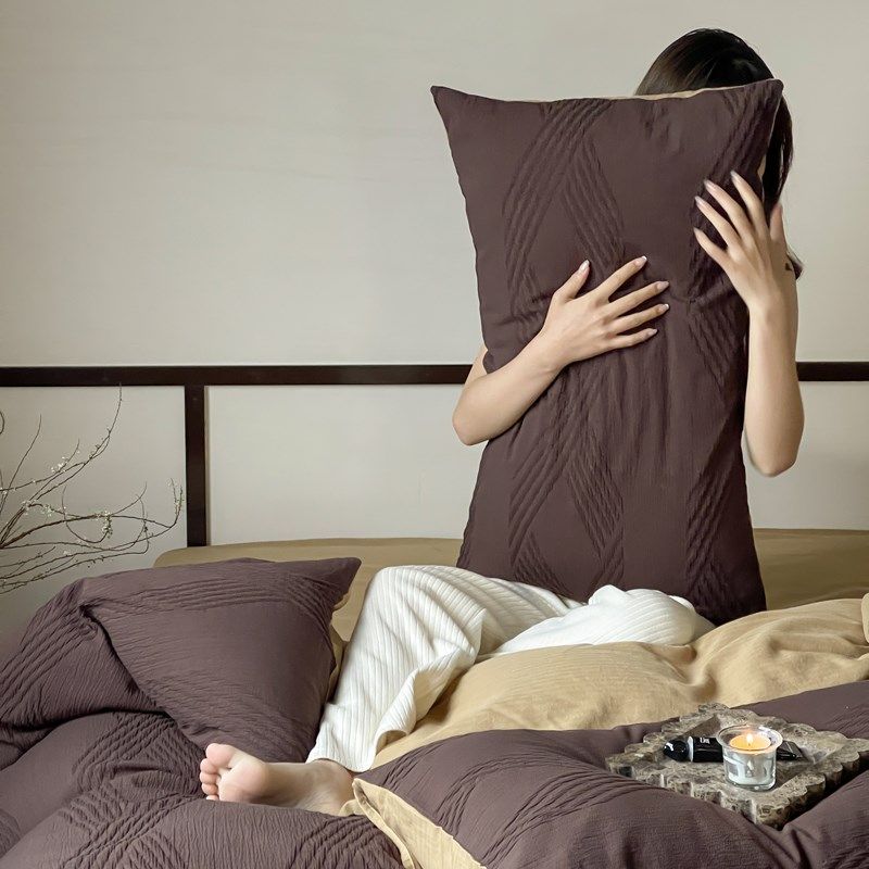 A类单品枕套全棉纯棉色织提花枕头套简约高级感床上用品2024专版