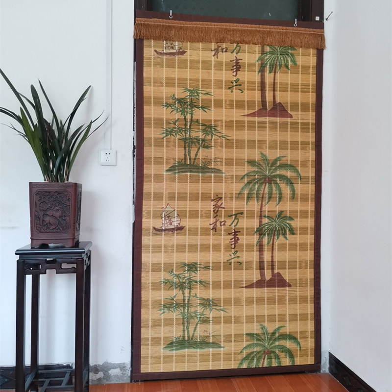 夏季新款竹门帘中式田园风格家用防蚊蝇竹子门帘咖啡色卧室竹帘子