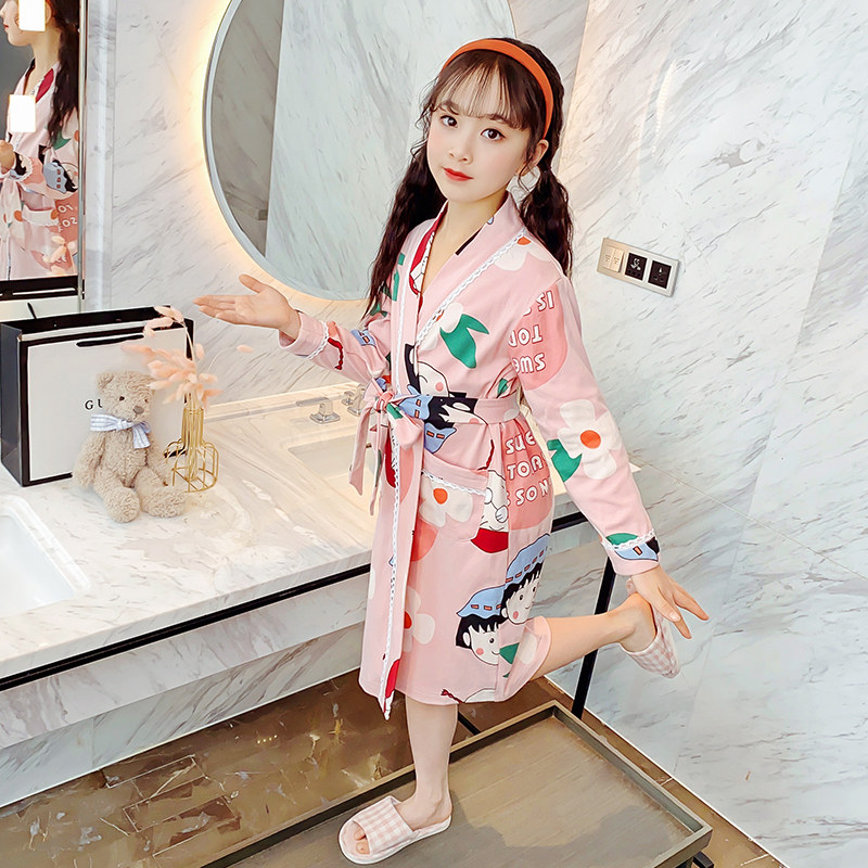 女童睡袍长袖春秋纯棉宝宝丸子薄款儿童夏季睡衣小女孩家居服浴袍