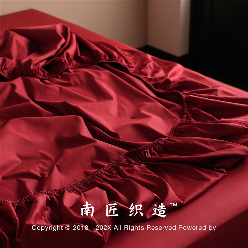 南匠结婚红色单件床笠婚庆喜庆纯棉贡缎全包保护罩垫防滑防尘床单