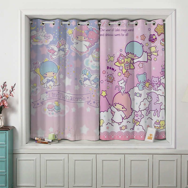 网红少女公主风卡通粉色女孩儿童房卧室窗帘遮光免打孔安装挂钩款
