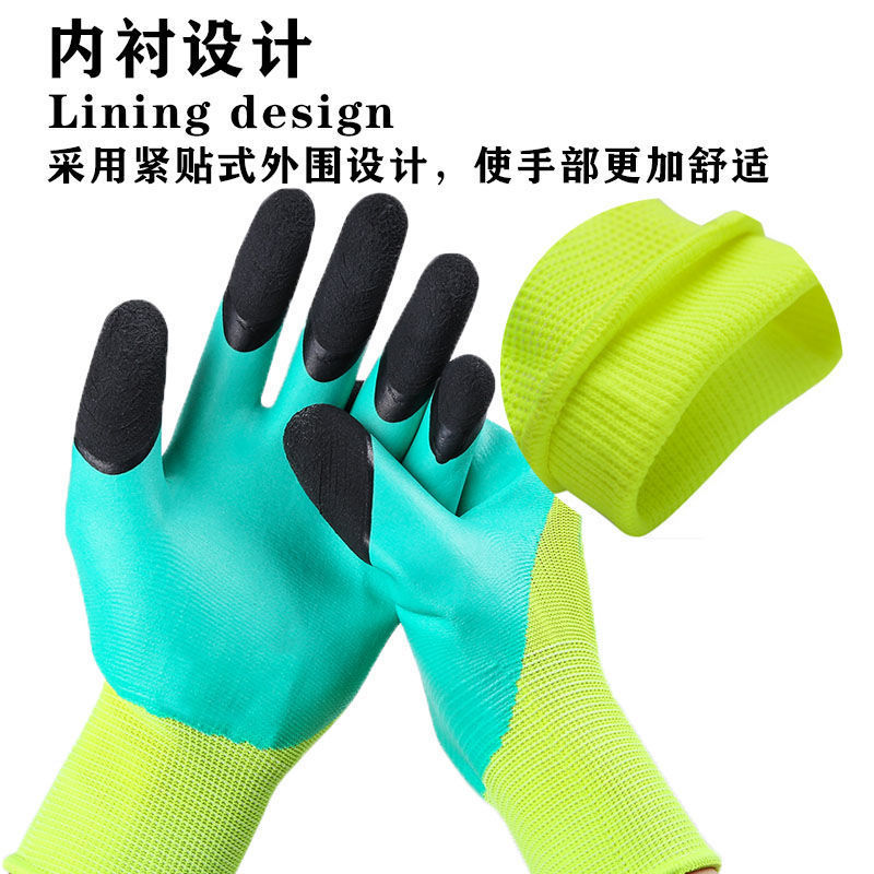 手套劳保耐磨工作防滑夏季透气王塑胶橡胶薄款带胶皮手套工地干活