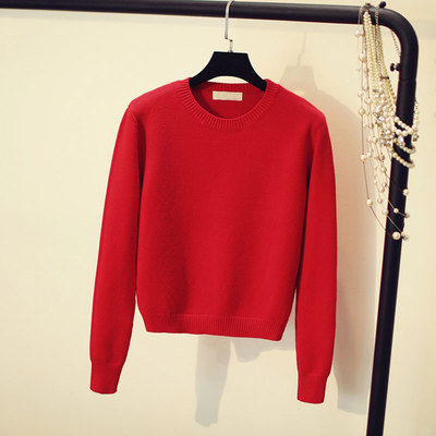 2021秋冬新款圆领毛衣女士修身内搭长袖短款针织衫套头打底衫上衣