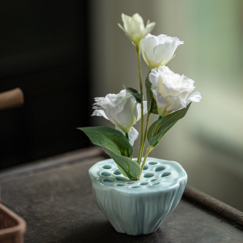 陶瓷莲蓬小花器中式插花碗花艺干花鲜花水培器皿茶席茶桌陶瓷摆件
