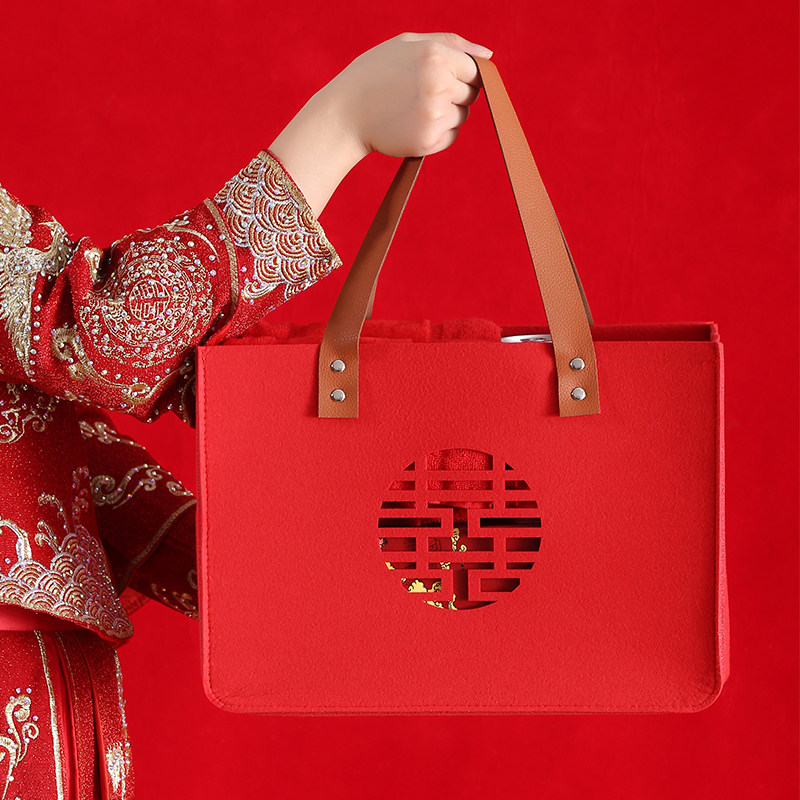 结婚乔迁喜糖袋毛毡礼盒手提袋礼品礼金袋回礼伴手礼婚庆大号空盒