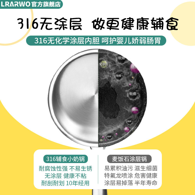 316不锈钢小奶锅不粘家用电磁炉通用宝宝婴儿辅食锅迷你煮面小锅
