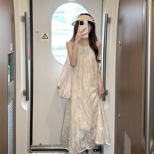 温柔风减龄蕾丝背心宽松无袖 海边度假连衣裙女夏季 白色沙滩裙