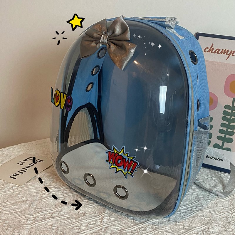 猫包狗包外出便携可爱个性狗狗透明蓝色宠物背包双肩太空舱包用品