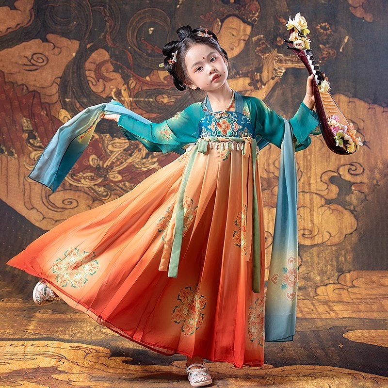 汉服女童2024新款夏季敦煌飞天舞蹈服大唐公主六一儿童古筝演出服