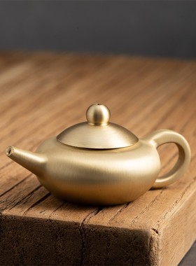 黄铜小茶壶创意模型桌面摆件中式迷你茶壶手把件书房复古小玩意