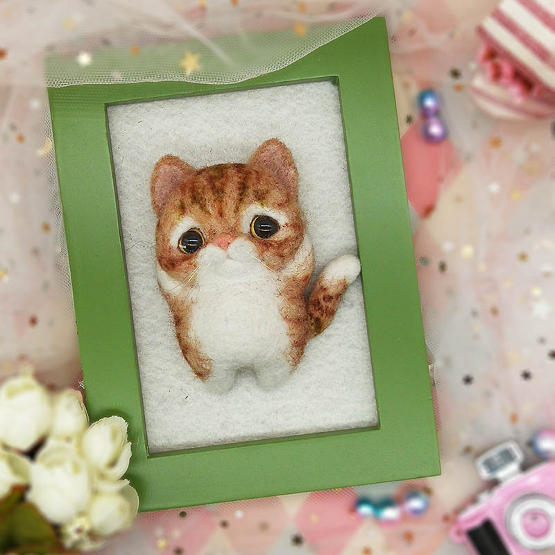 手工绣DIY 相框猫咪动物定制 羊毛毡戳戳乐材料包 制作布艺不织布