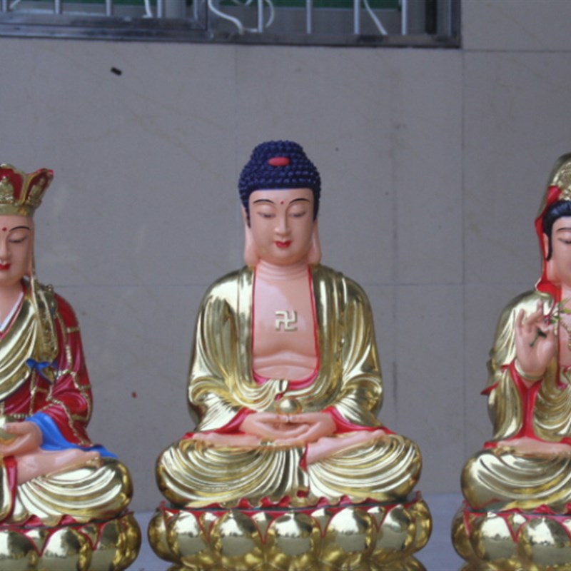 寺庙观音菩萨鎏金彩绘佛祖裟婆三圣 阿弥陀佛 地藏王佛像
