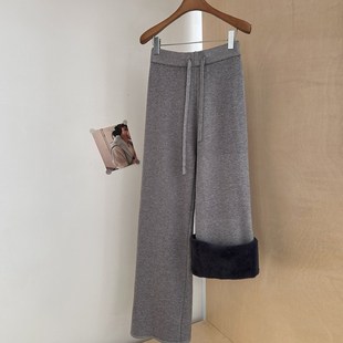 小个子150cm兔绒针织阔腿裤 女秋冬加厚保暖145xs显高穿搭休闲长裤