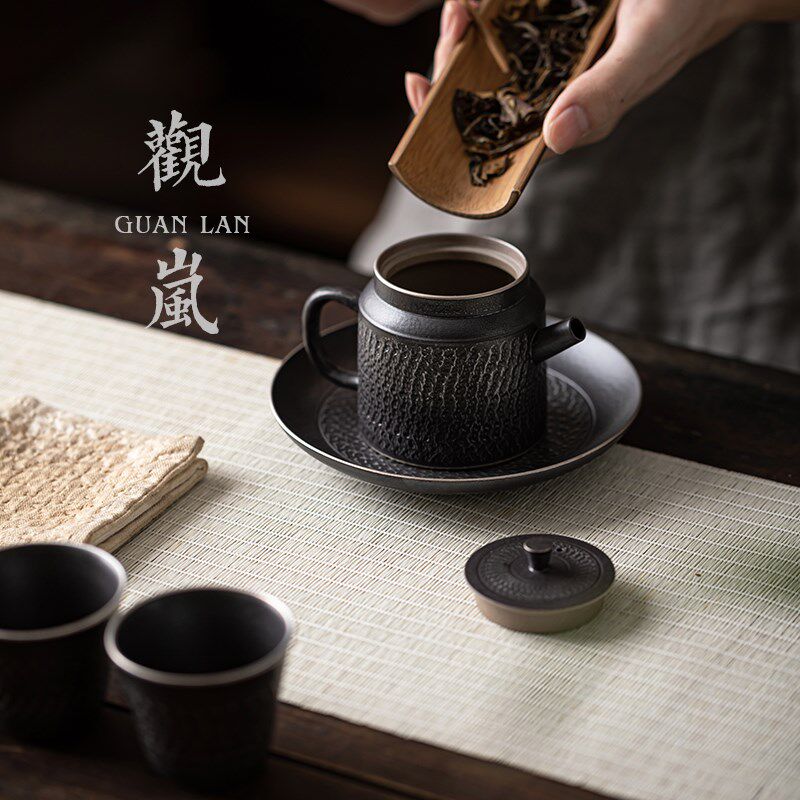 观岚古黑鎏银小茶壶中式陶瓷手工跳刀单壶家用泡茶壶功夫茶具茶壶
