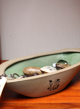 新中式陶瓷鞋柜茶几聚宝盆碗装饰品放钥匙收纳摆件玄关入户进门口