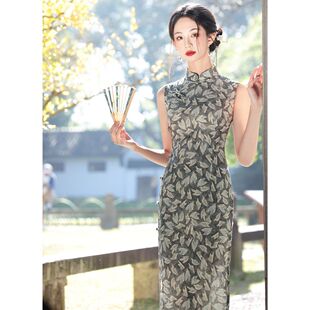 复古民国棉旗袍长款 贝佳斯新款 改良连衣裙6502 旗袍 无袖