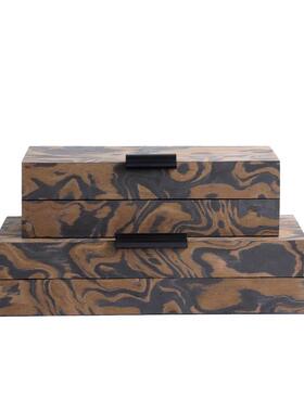 新中式实木木皮祥云图案收纳盒摆件样板间售楼处客厅书柜装饰