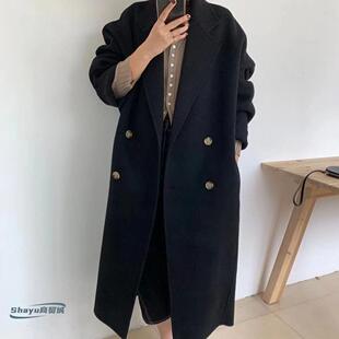 双面羊毛大衣女小个子秋冬新款茧型中长款韩版宽松毛呢子外套