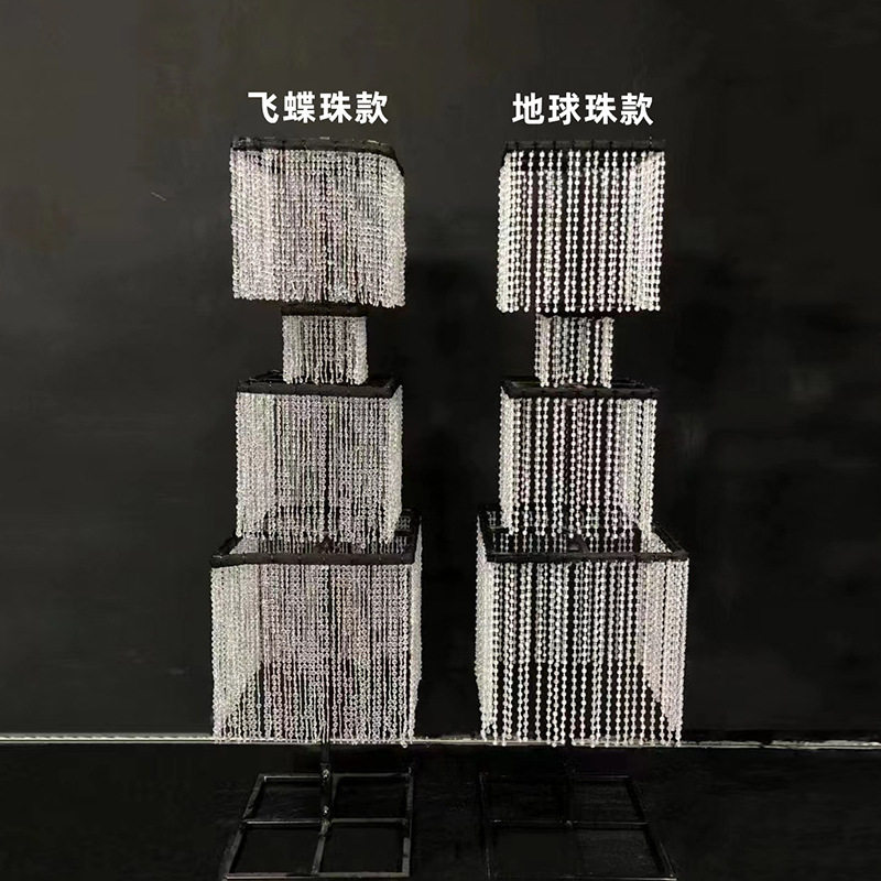 创意新款婚礼方形八角水晶流苏路引亚克力珠帘婚庆铁艺摆件装饰