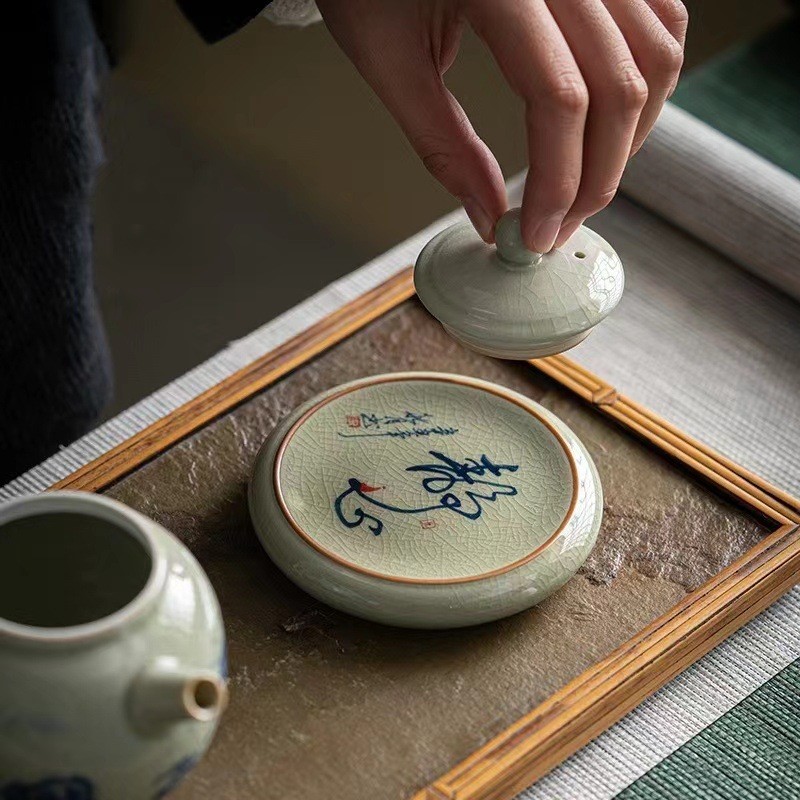 冰裂手绘盖置盖托大号茶壶杯托陶瓷茶具配件紫砂壶盖搁置底托杯垫