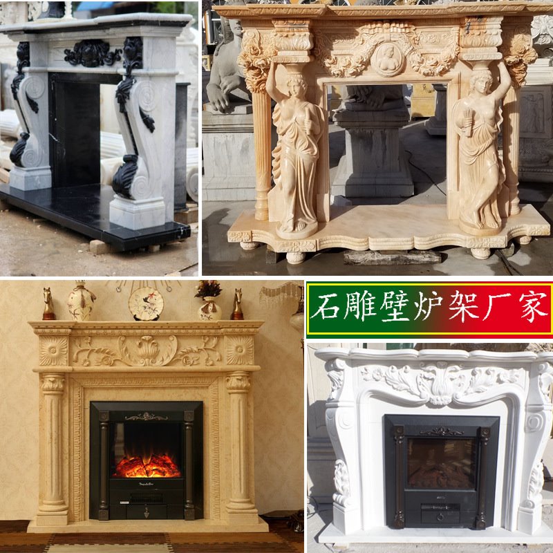 壁炉厂家 米黄色欧式装饰大理石壁炉 别墅酒店客厅石材柱子壁炉架