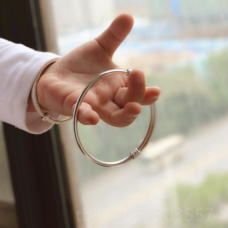 高檔手戴家匠手工匠老人素面純銀細鐲走馬圈足銀女簡約實心抽拉鐲